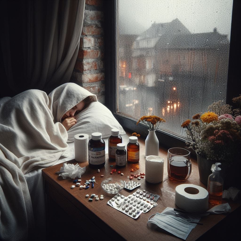 Ilustrasi orang sedang sakit saat musim hujan