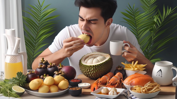Ilustrasi seseorang tengah mengonsumsi durian. Hindari beberapa makanan ini bersamaan dengan durian