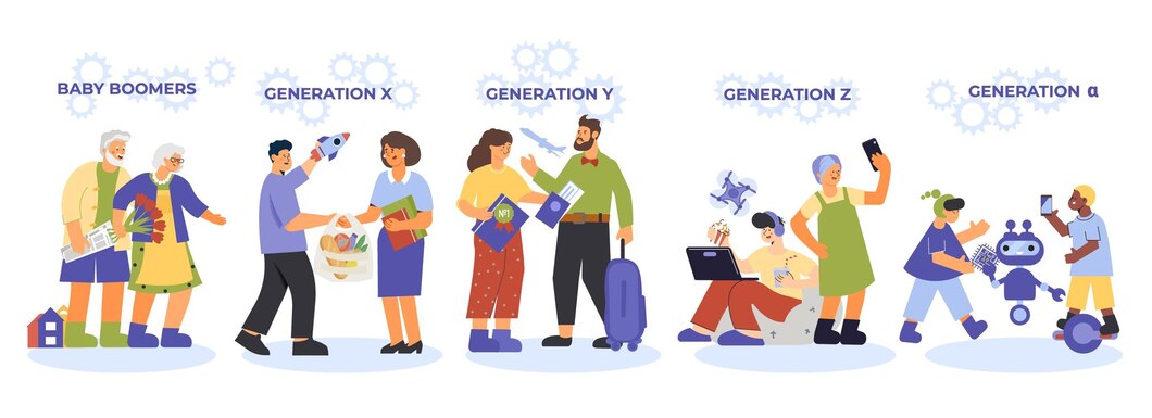 Gambar ilustrasi berbagai istilah setiap generasi yang ada