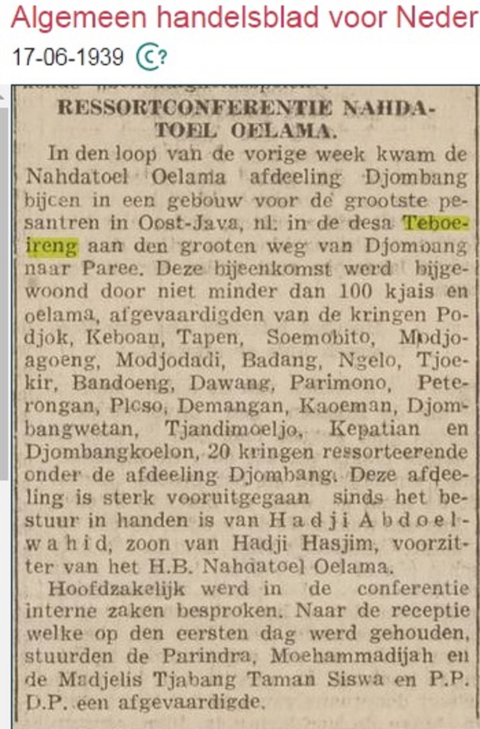 RESSORTCONFERENTIE: Konfercab NU Jombang di Tebuireng pada 1939.