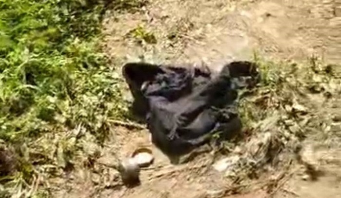 Jasad pria yang ditemukan warga membusuk di tengah hutan Ngusikan Jombang saat ditutup sebelum dievakuasi