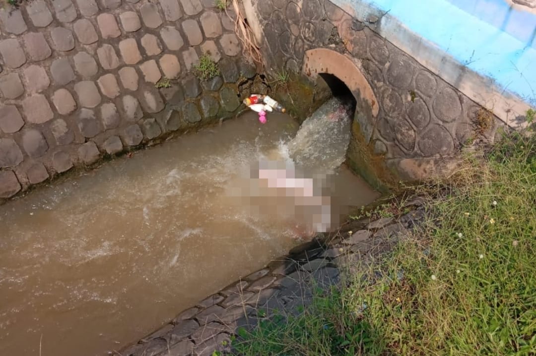 Jasad bayi yang ditemukan mengambang di saluran irigasi sawah Desa Rejoslamet, Kecamatan Mojowarno, Jombang Selasa (26/3) pagi