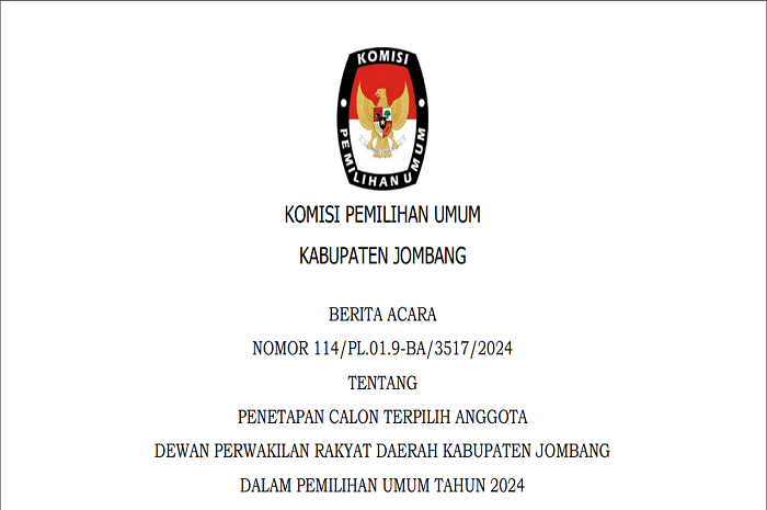 Ilustrasi berita acara penetapan KPU Jombang tentang anggota dprd terpilih