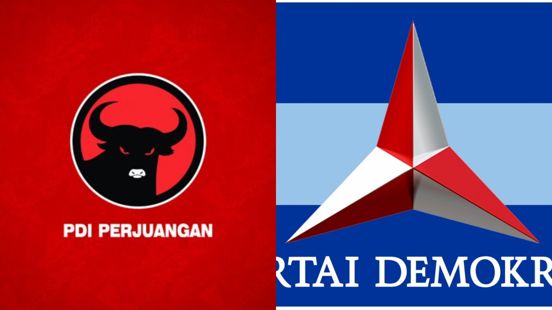 Ilustrasi partai Demokrat dan PDIP yang sama-sama memperoleh 4 bacawabup yang mendaftar untuk Pilbup Jombang 2024