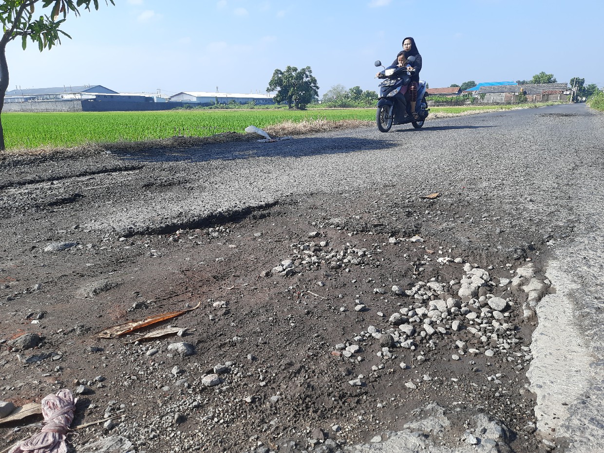Kondisi jalan penghubung antardesa di Dapurkejambon Jombang yang rusak parah