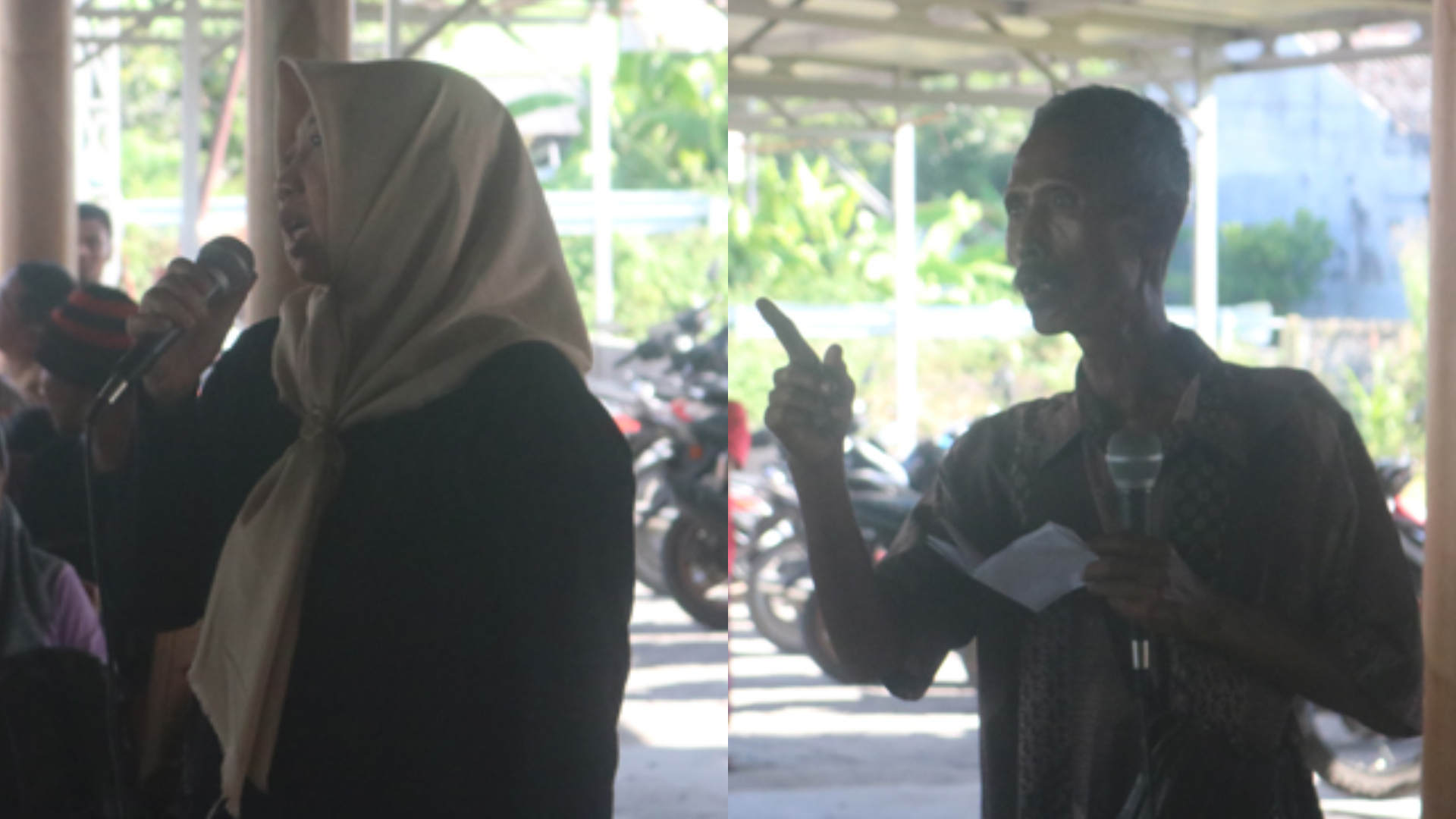 dua warga Karangpakis saat menyampaikan keluhannya soal bau busuk pabrik bulu ayam