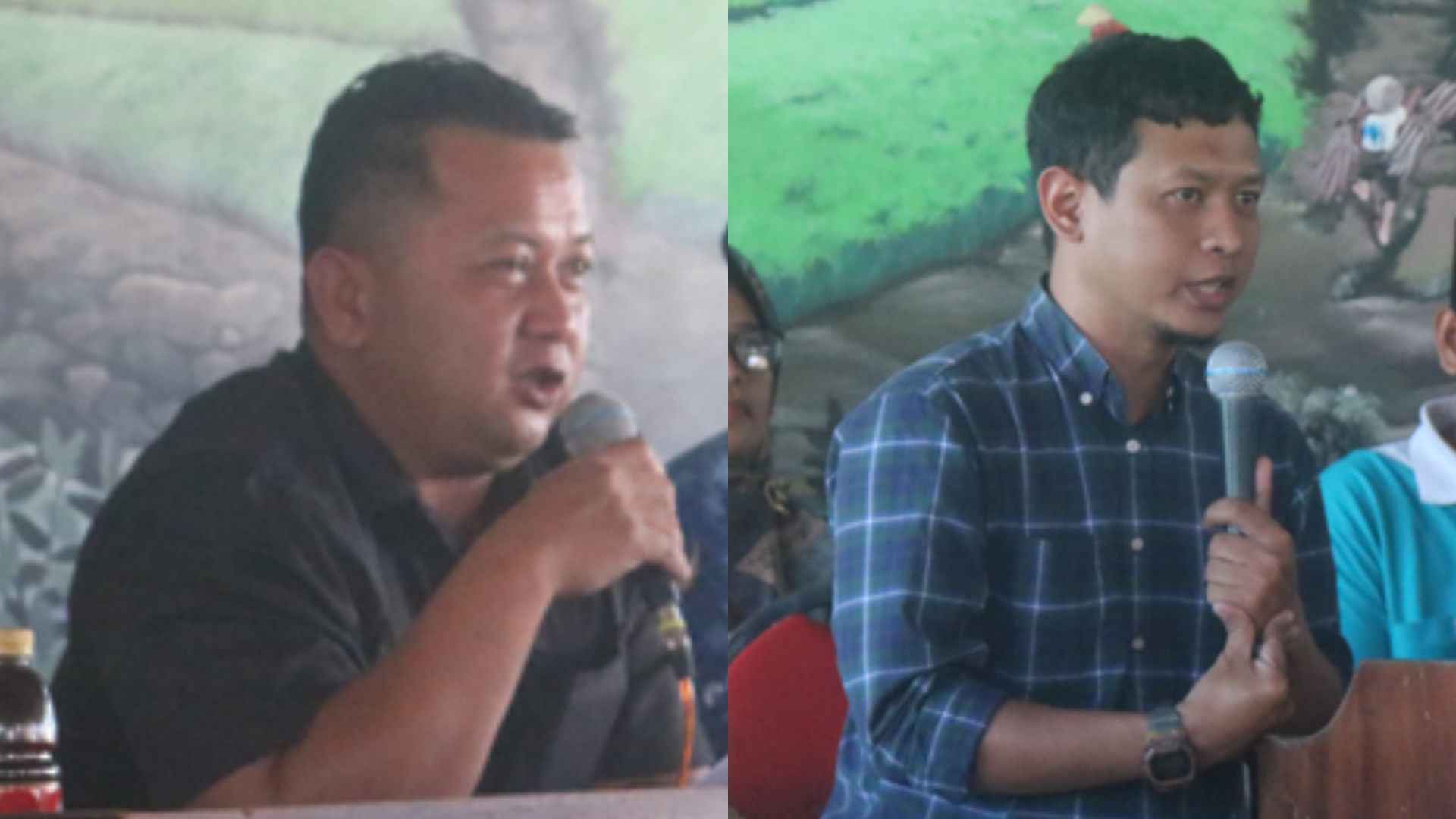 Dua perwakilan pabrik bulu ayam saat memberikan tanggapannya atas keluhan bau busuk warga Desa Karangpakis