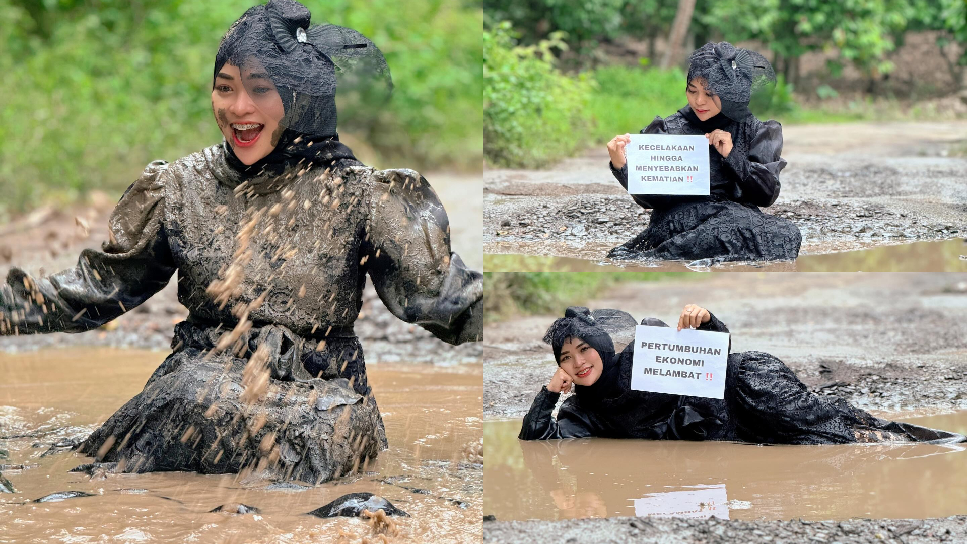 Selebgram yang menyindir pemerintah soal jalan rusak lewat cara unik dengan pose foto model