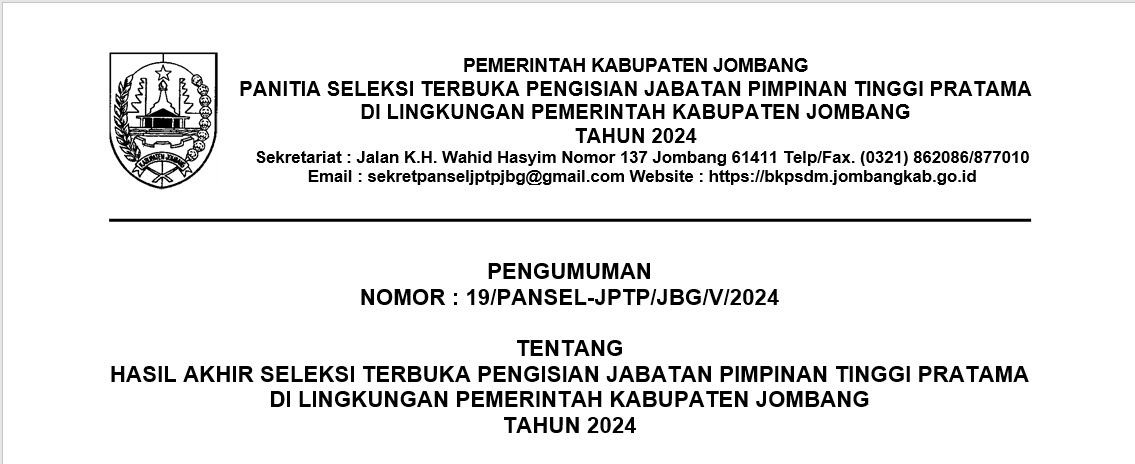Ilustrasi pengumuman nama 3 besar hasil selter JPTP di lingkup Pemkab Jombang