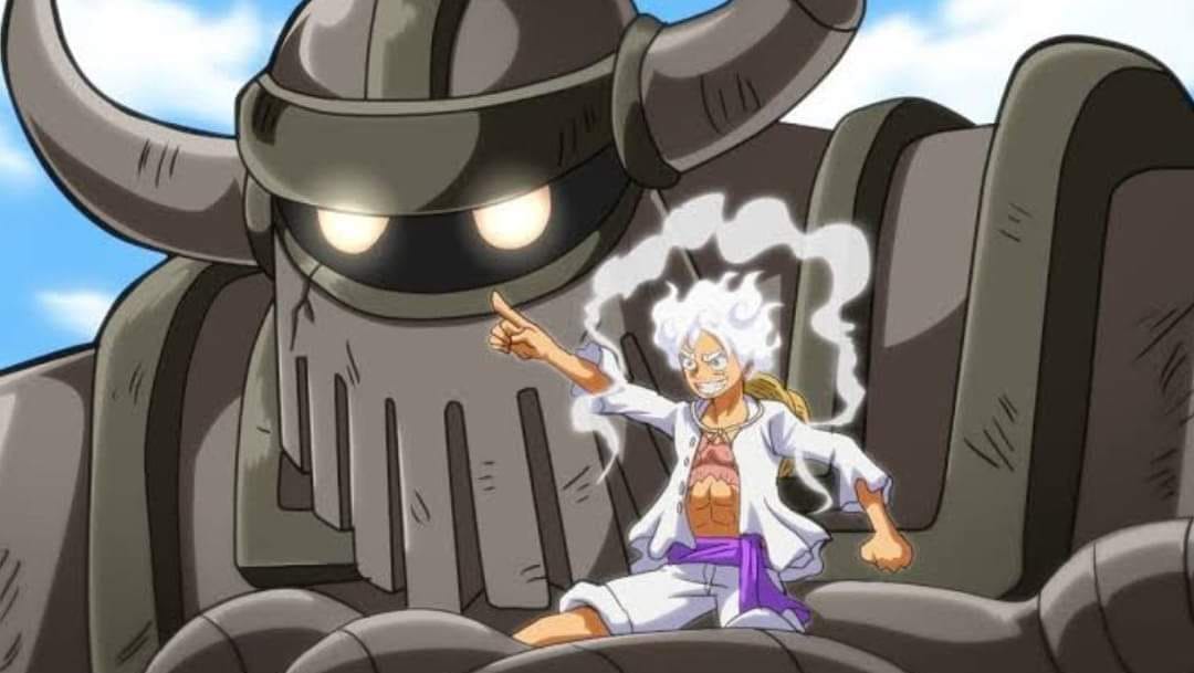 Ilustrasi Luffy dan Robot Kuno yang akan bangkit di Manga One Piece 1119