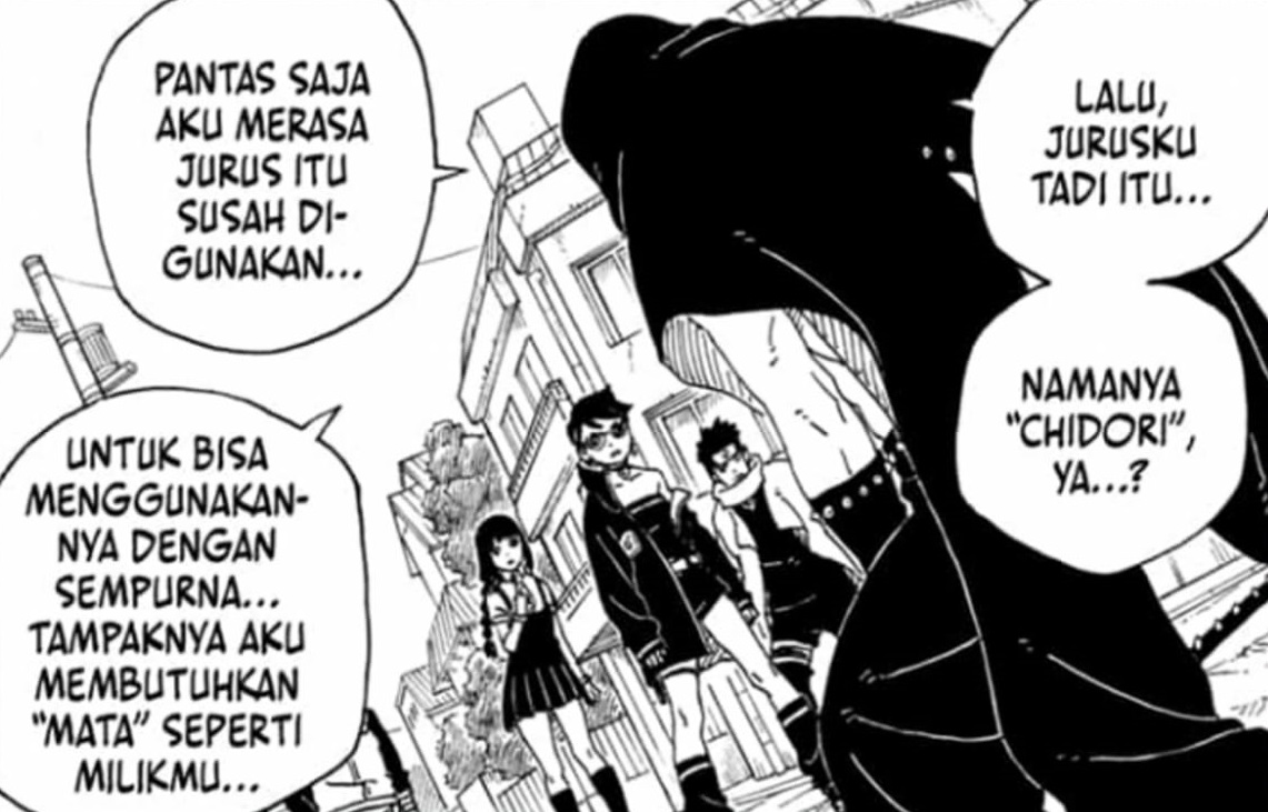 Potongan komik Boruto two Blue Vortex yang menyebutkan jika Hidari berniat mengambil Sharingan milik Sarada