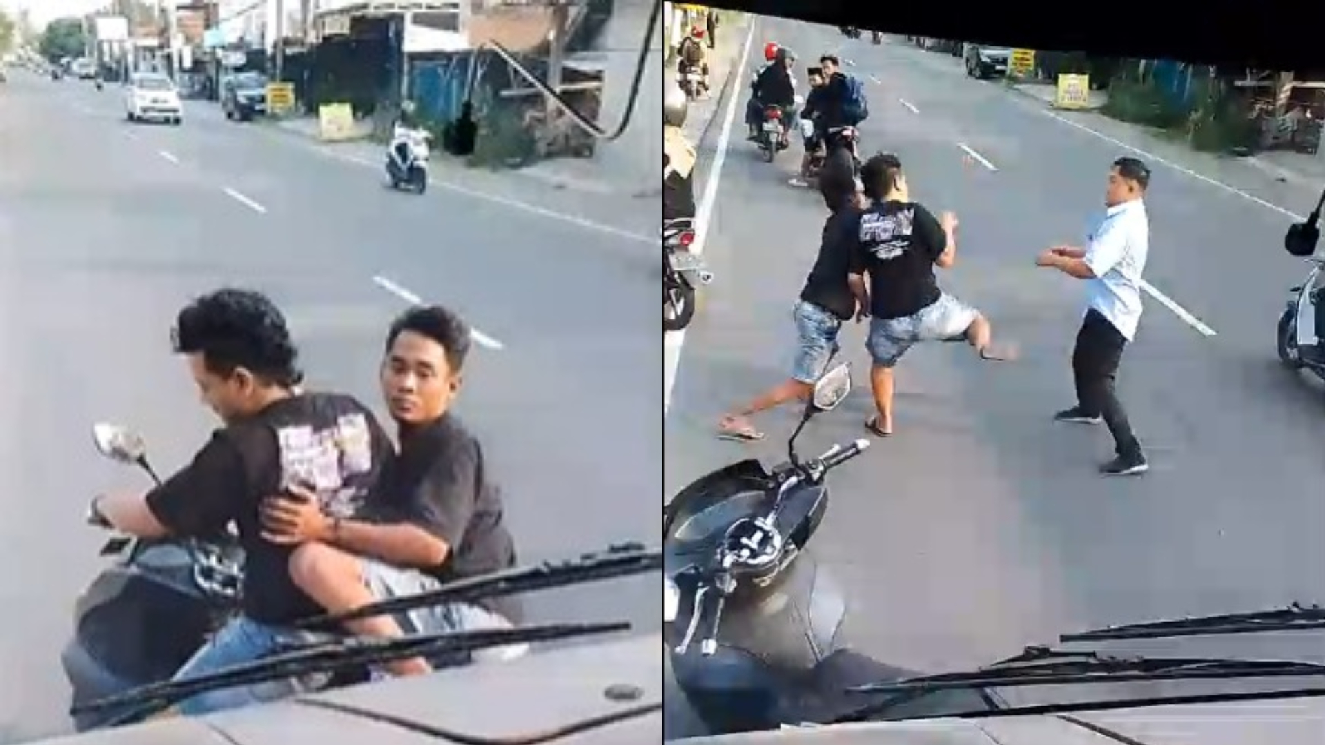 Potongan video viral dua pemuda mabuk di Jombang hadang bus harapan jaya hingga berakhir dimassa