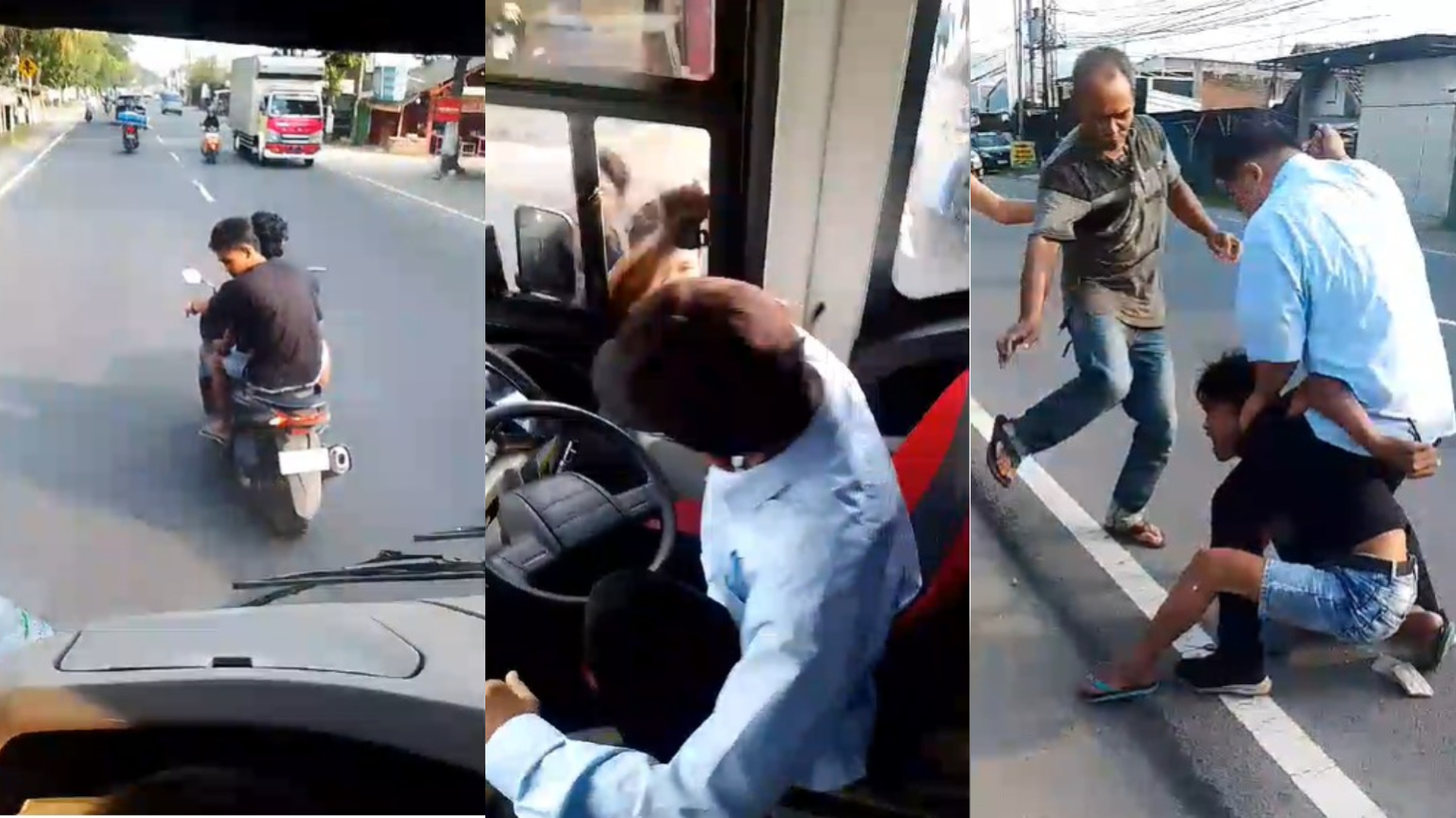 Potongan video viral dua pemuda mabuk menghadang Bus Harapan Jaya di Jombang
