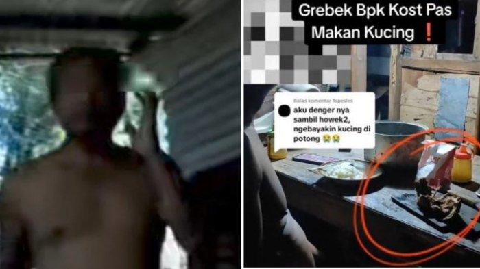 Tangkapan layar video aksi bapak kos tengah makan daging kucing peliharaan