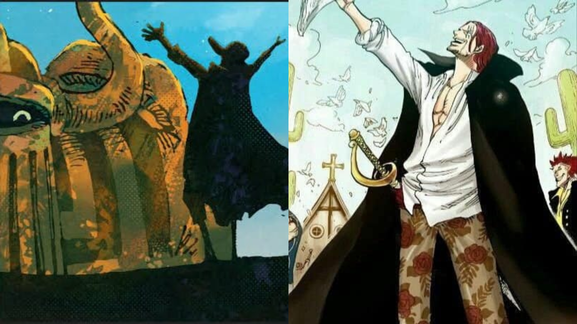 Ilustrasi perbandingan haoshoku haki milik Joy boy dan Shanks