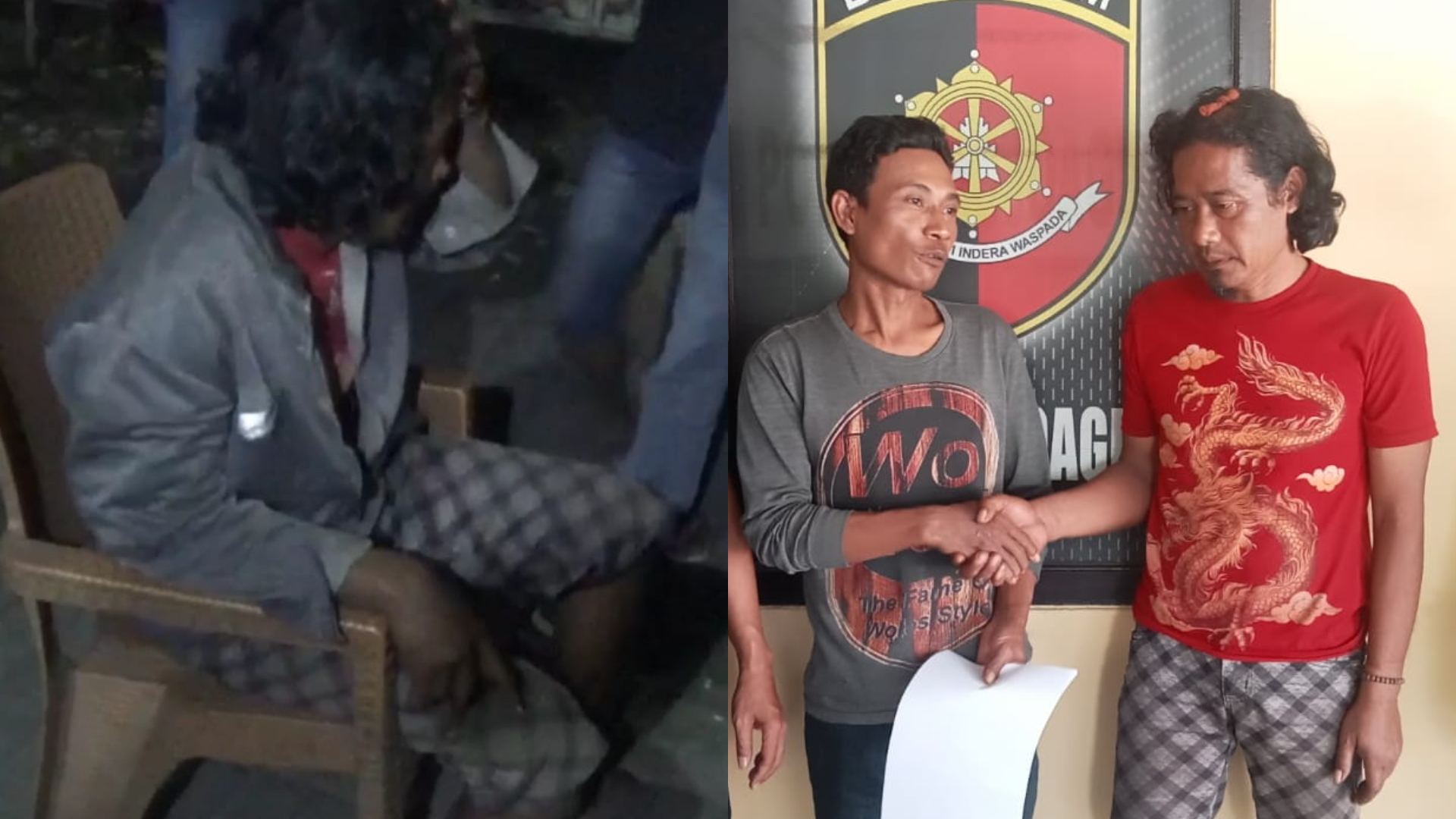 Potongan video pencuri buah di Pasar Mojoagung dimassa Pedagang (Kiri) dan hasil penanganan kasusnya (kanan)
