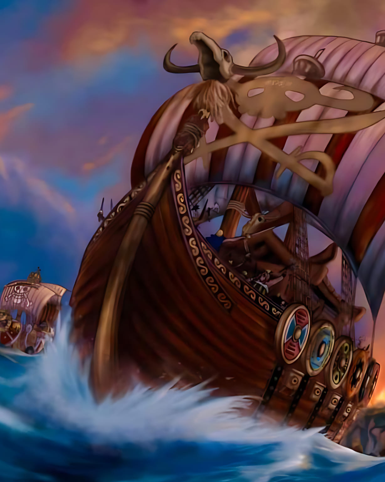 Ilustrasi kapan kelompok topi jerami berlayar dari Pulau Egghead ke Pulau Elbaf dalam Manga One Piece 1124
