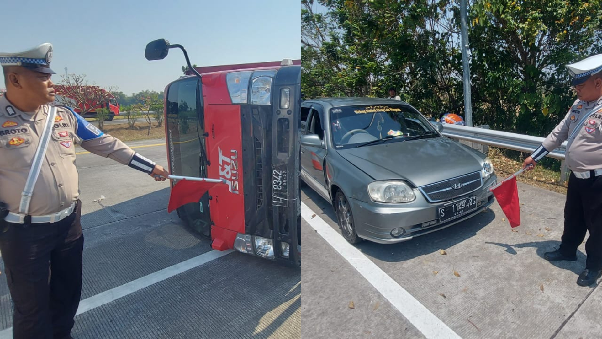 Kendaraan yang mengalami kecelakaan di Tol Jombang Mojokerto pada Sabtu (31/8)