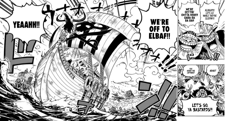 Ilustrasi Spoiler Manga One Piece 1126  yang menceritakan hilangnya Thousand Sunny dan Luffy diculik