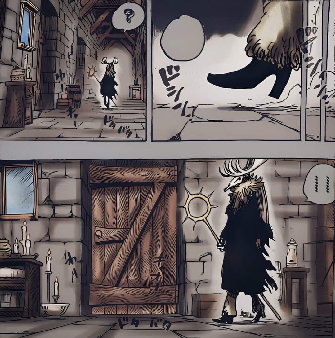 Spoiler Manga One Piece 1129 yang menggambarkan siapa sosok asli dewa matahari palsu
