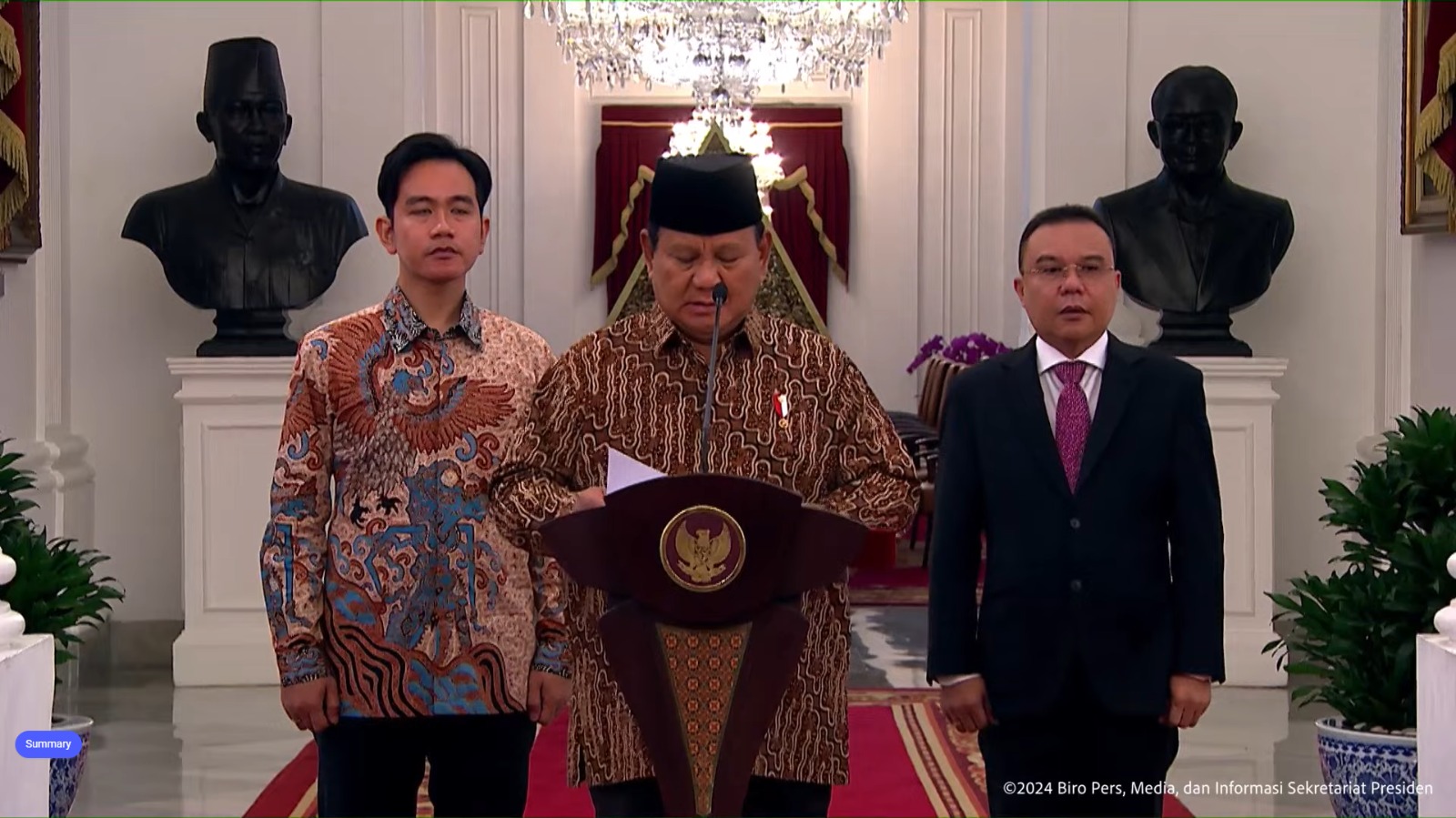 Prabowo Subianto, Presiden RI saat mengumumkan susunan menteri di Kabinet Merah Putih