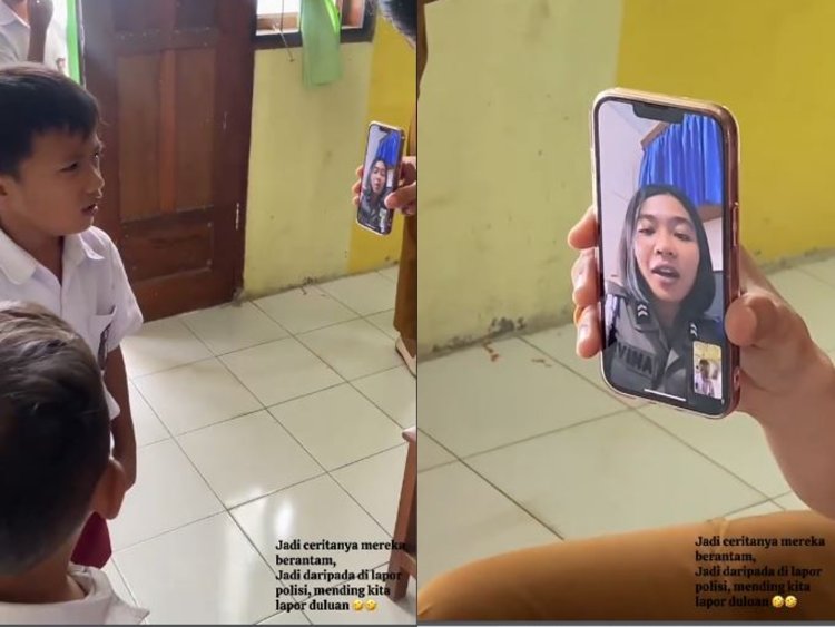 video viral guru telepon polwan saat muridnya berkelahi