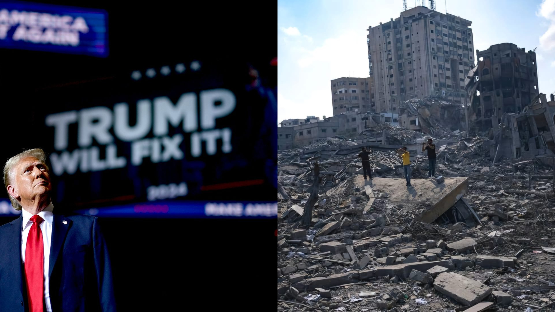Ilustrasi kemenangan Donnald Trump dan kondisi Palestina akibat perang