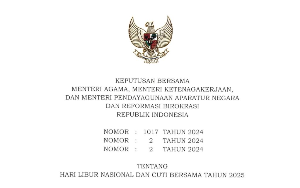 Pemerintah menetapkan hari libur dan cuti bersama tahun 2025