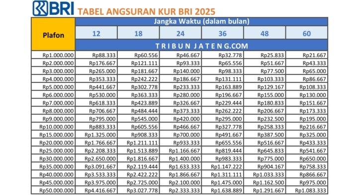 Tabel KUR BRI 2025