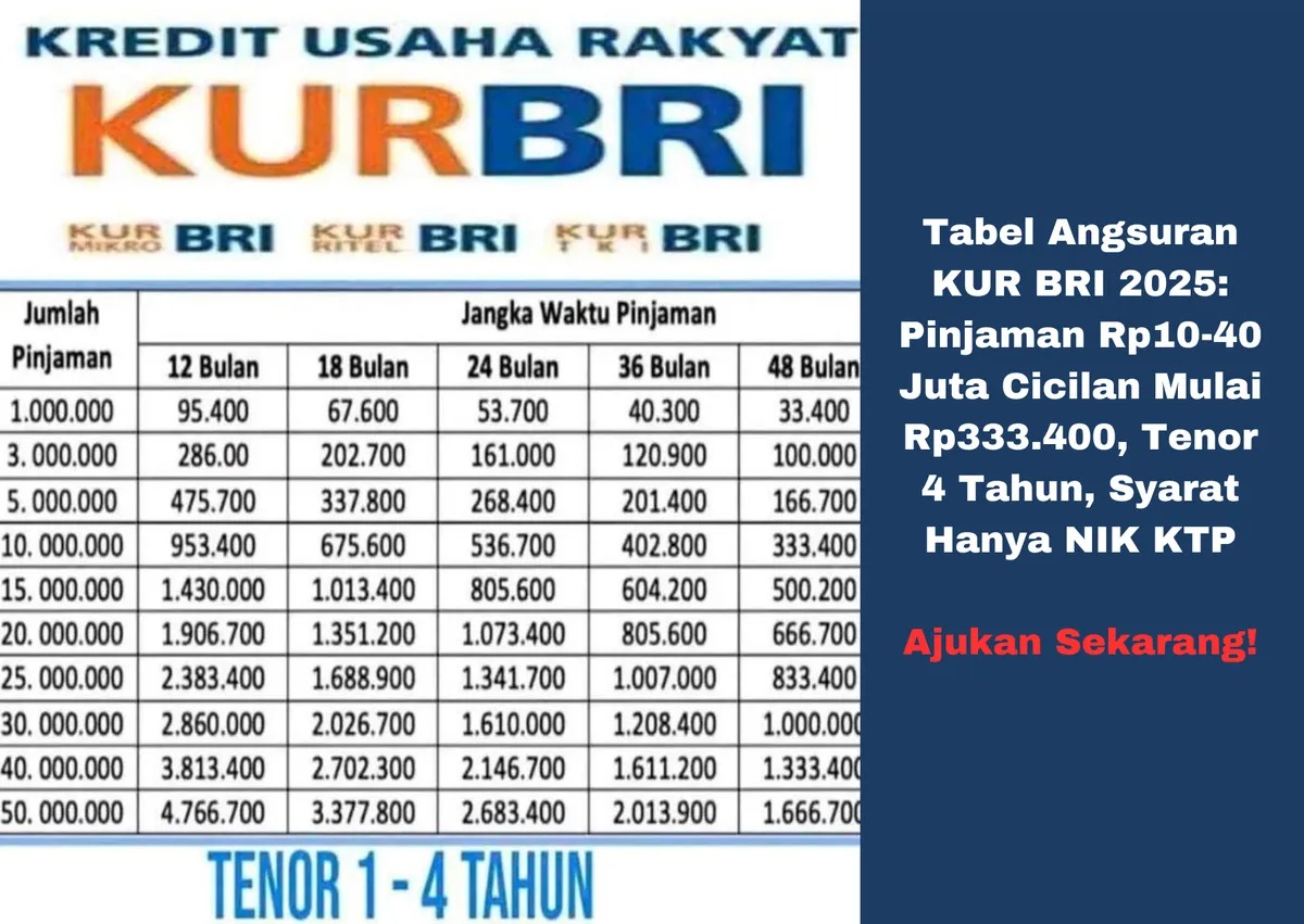 Ilustrasi tabel angsuran KUR BRI 2025 jika mengacu pada kebijakan KUR 2024