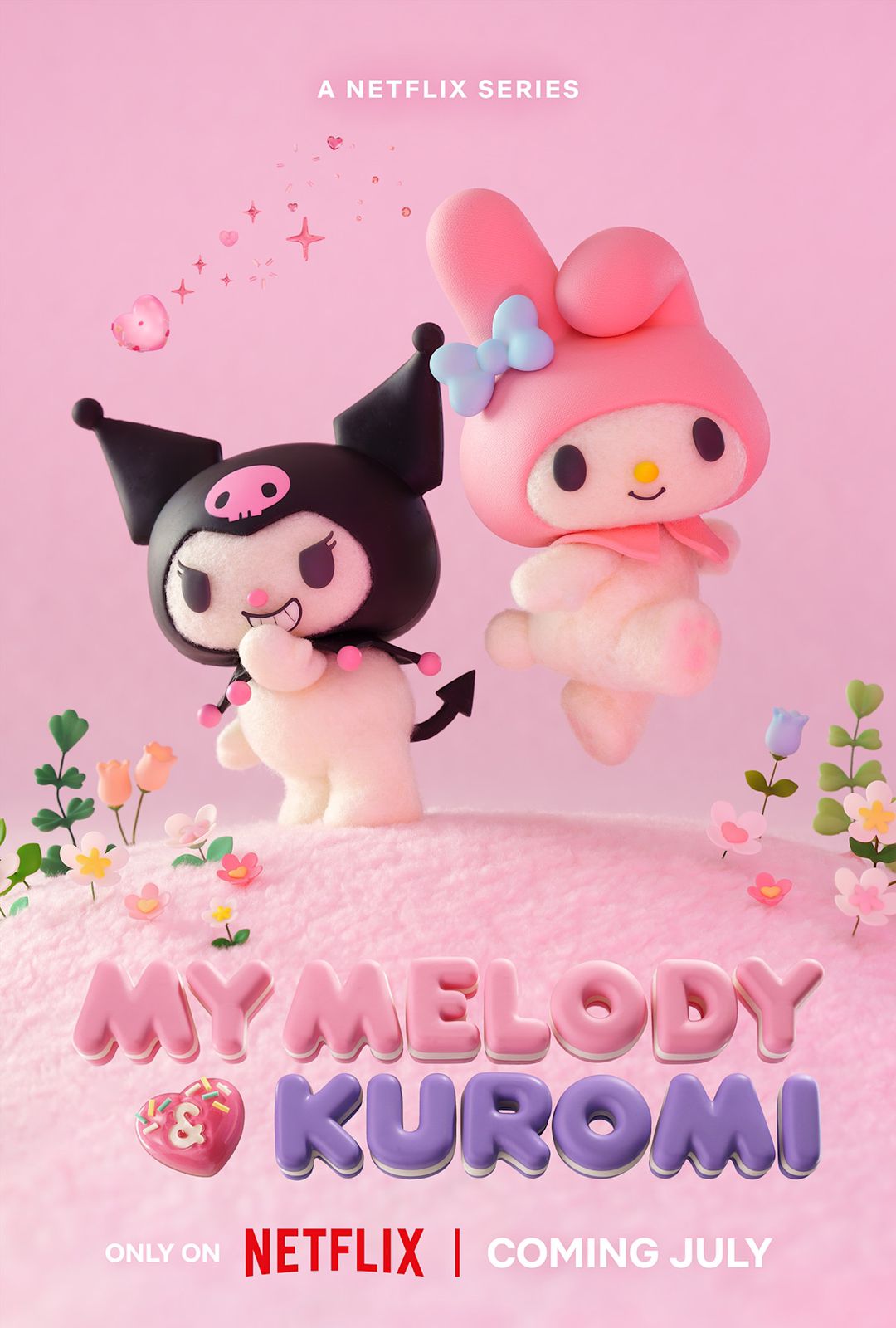 dua karakter ikonik, My Melody dan Kuromi, dalam seri animasi stop-motion yang akan hadir pada Juli 2025.