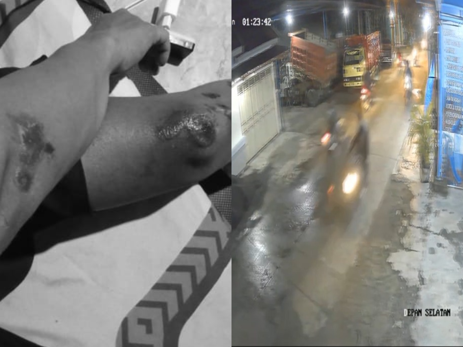 Potongan gambar CCTV yang merekam aksi gangster di Plandaan Jombang dan salah satu korbannya