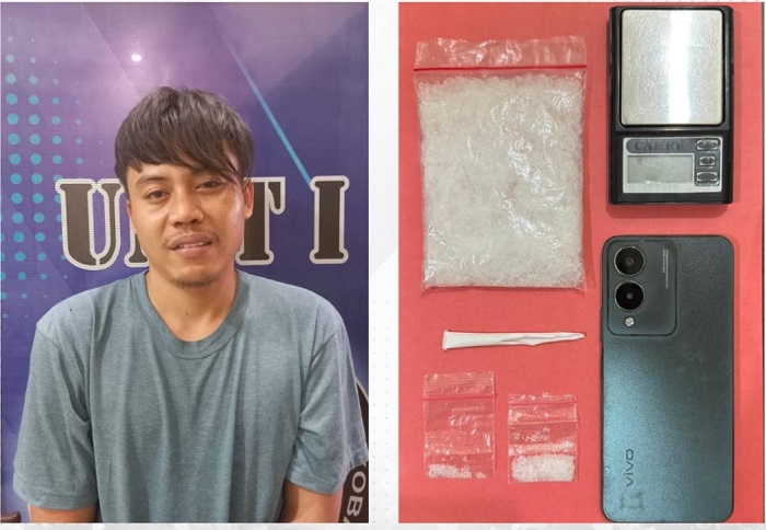 FDA, alias Gendut, 29, dibekuk petugas Satresnarkoba Polres Jombang di Desa Dukuhklopo, Kecamatan Peterongan