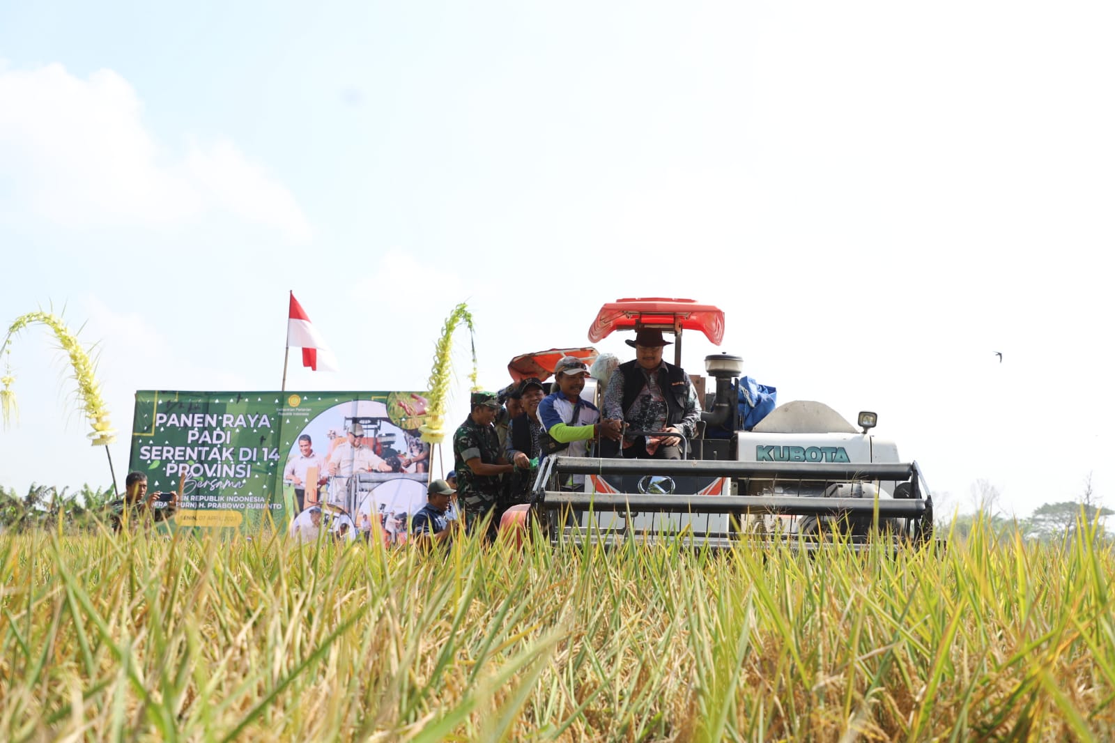 Bupati Jombang Warsubi saat memimpin kegiatan panen raya padi serentak di Desa Plosogeneng