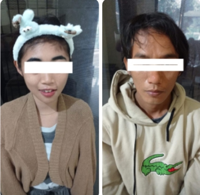 Dua sejoli kumpul kebo asal Kecamatan Diwek yang jadi budak sabu dibekuk polisi, Senin (21/4).