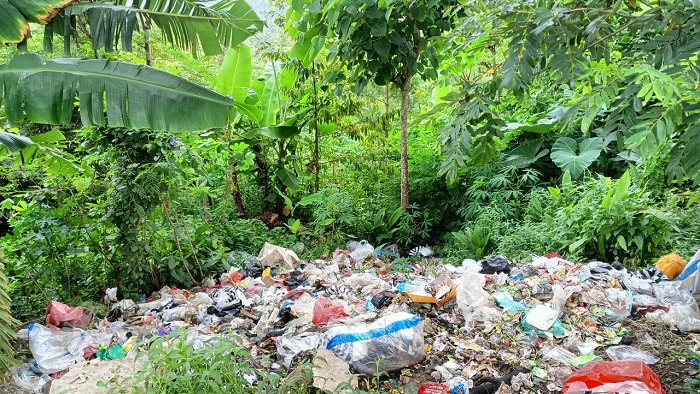 TIDAK SEDAP: Sampah berserakan di hutan Dusun Notorejo, Desa Wonosalam, Kecamatan Wonosalam, Jumat (25/4)