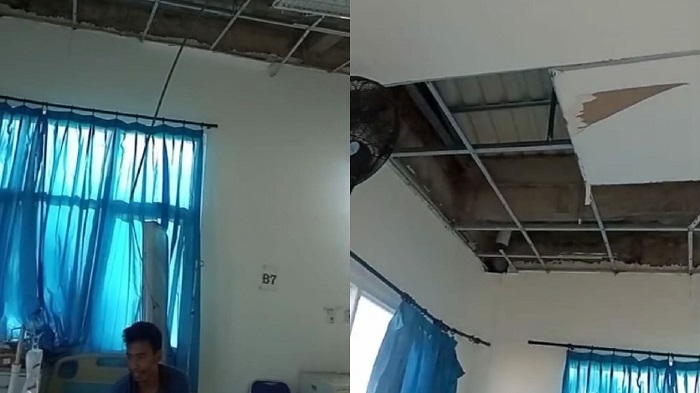 Sejumlah plafon ruang rawat inap pasien di Puskesmas Perak ambrol, Minggu (11/5) pagi