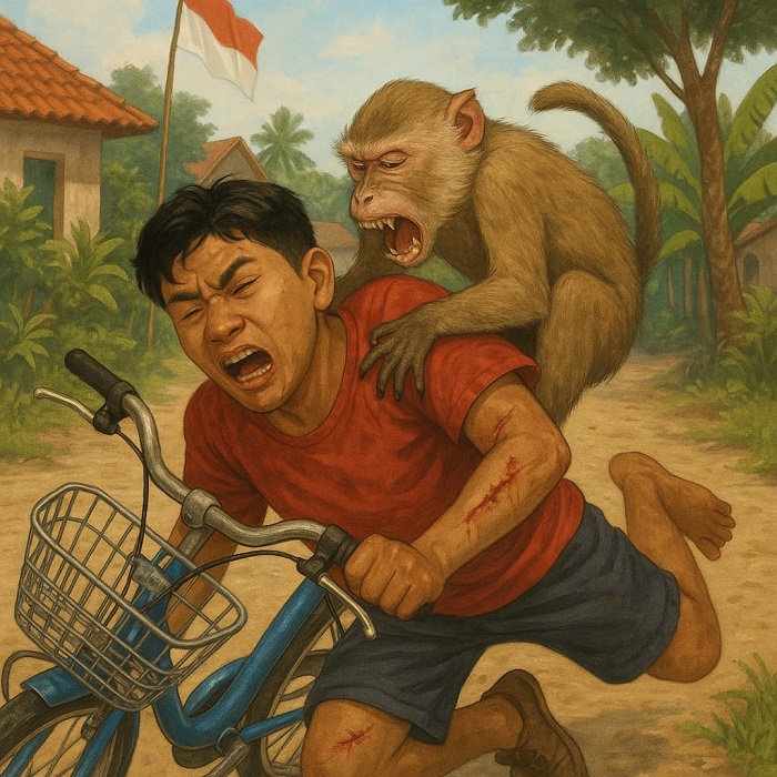 ilustrasi anak diserang monyet liar (chatgpt)