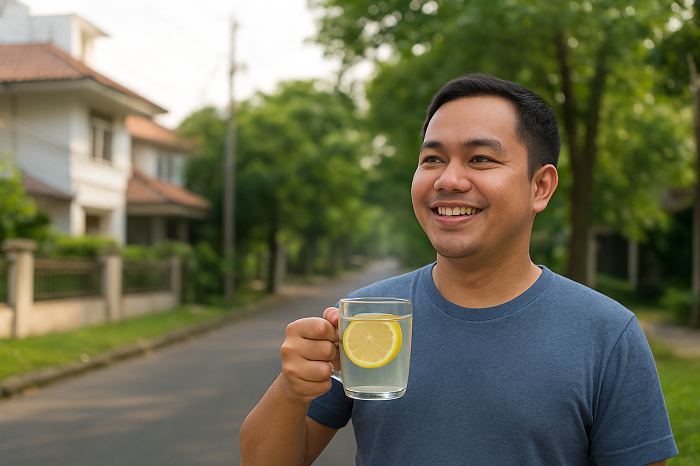Ilustrasi meminum air lemon