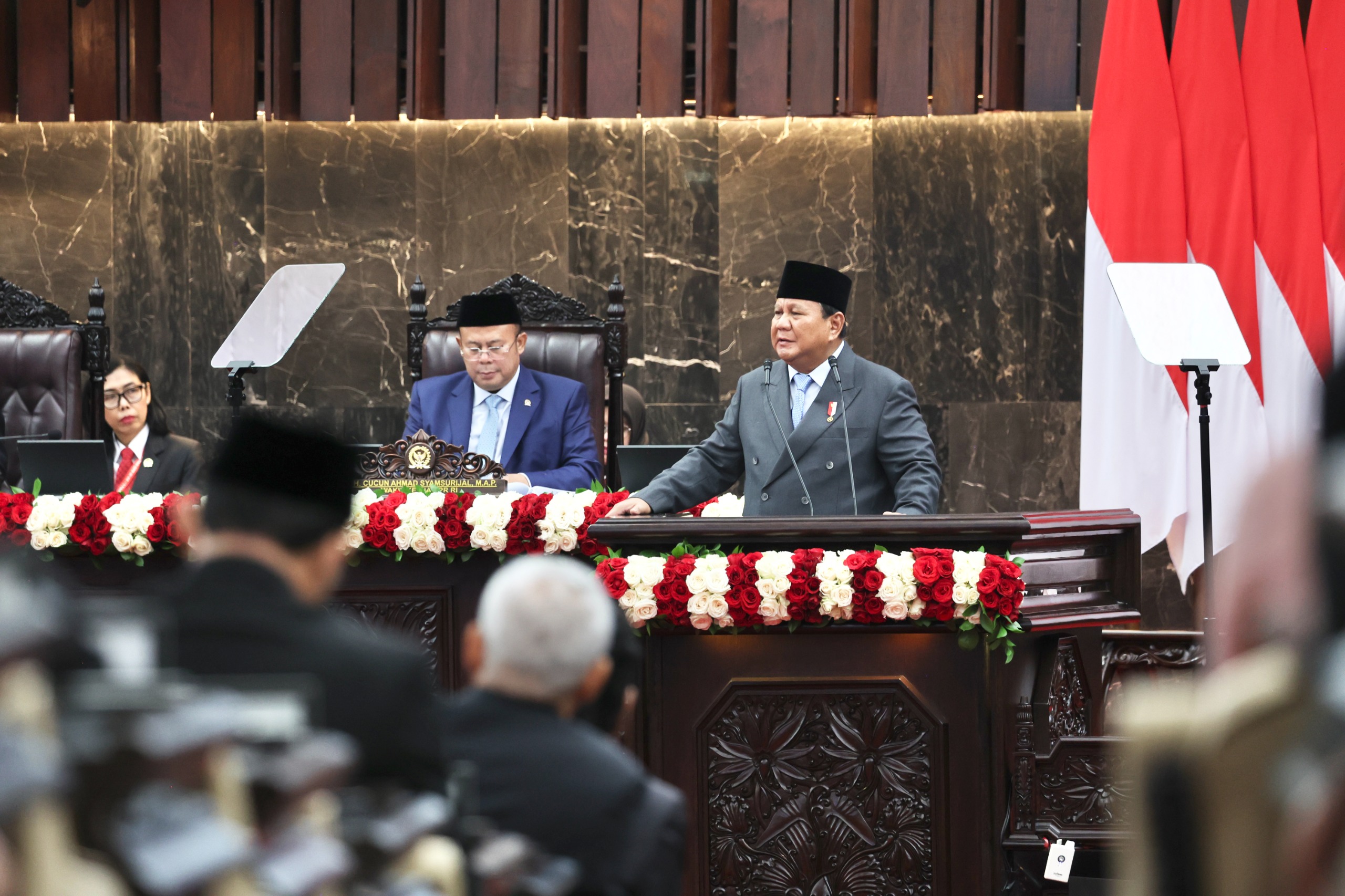 Presiden RI Prabowo Subianto saat membacakan Keterangan Pemerintah atas RUU APBN 2026 di hadapan anggota DPR RI, Jumat (15/8/2025)