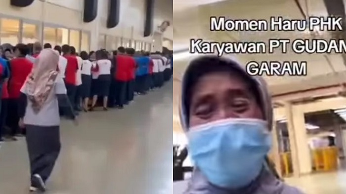 Screenshot video yang viral di media sosial terkait kabar PHK massal di PT Gudang Garam.