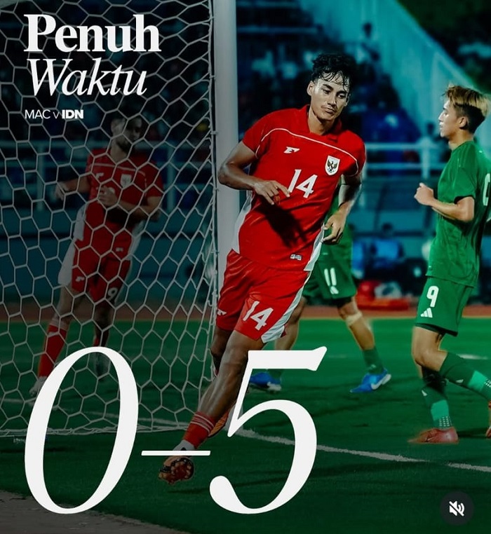 Timnas U-23 Indonesia meraih kemenangan besar atas Makau pada laga Kualifikasi Piala Asia U-23 2026. (Instragram/Timnasindonesia)