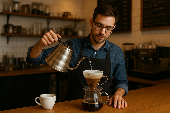 Gambar ilustrasi orang sedang membuat kopi (chatgpt) (Andika Zanu Setyawan)