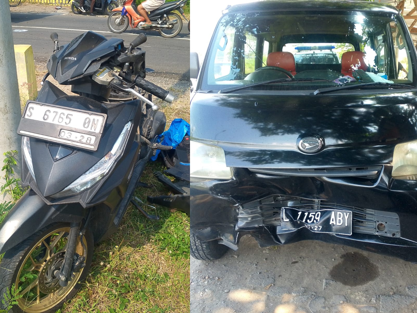 Dua kendaraan yang terlibat lakalantas di Pandanwangi, Diwek Jombang, seorang pelajar tewas