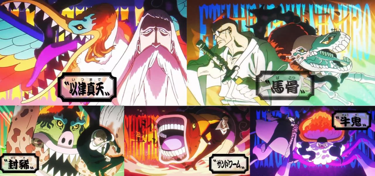 episode terbaru arc Egghead, kelima Gorosei para tetua Pemerintah Dunia memamerkan bentuk sejati mereka.