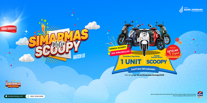 KREATIF: Bank Jombang meluncurkan program Simarmas Motor Scoopy Batch III dengan hadiah satu unit motor tiap bulan.