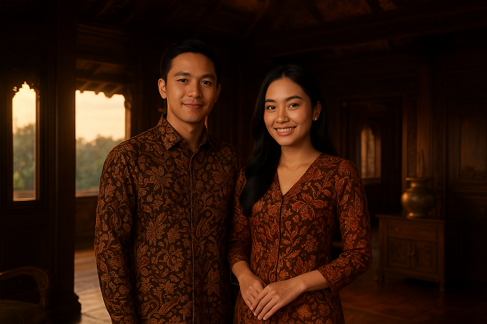 Gambar seorang yang bangga memakai batik (chatgpt)