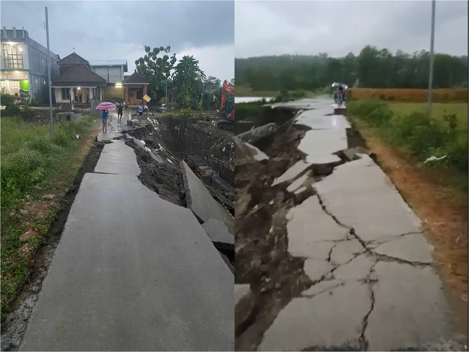Kondisi jalan satu-satunya di Desa Asemgede, Ngusikan, Jombang yang terputus total karena longsor