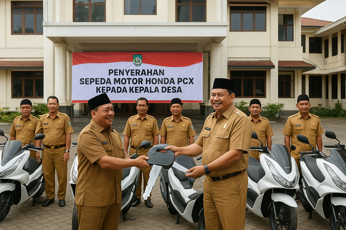 Ilustrasi penyerahan motor baru bagi kepala desa (ai)