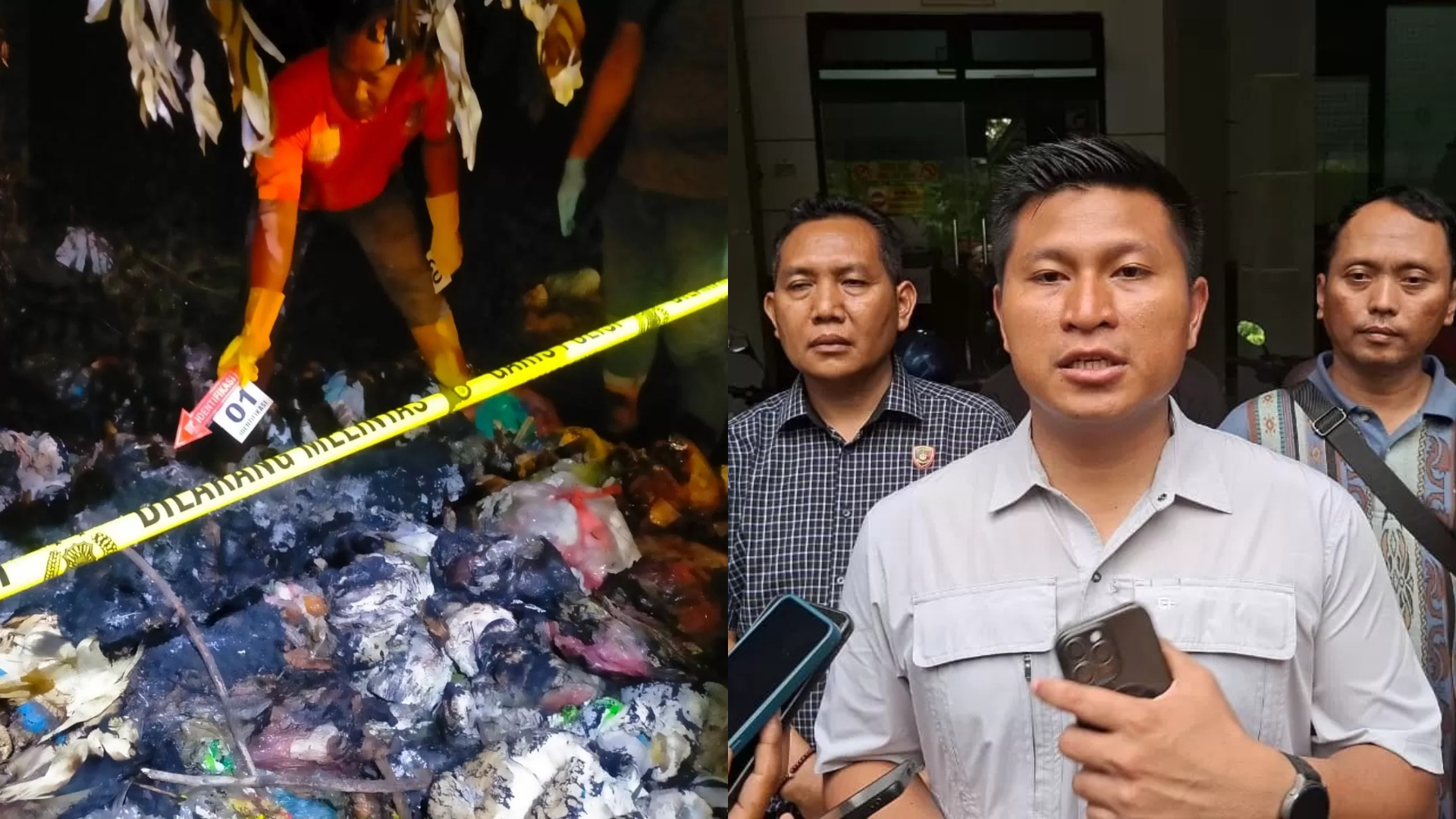 TKP penemuan mayat wanita Jombang yang dibakar di Hutan Lamongan (kiri). Kasatreskrim Polres Jombang AKP Margono (kanan)